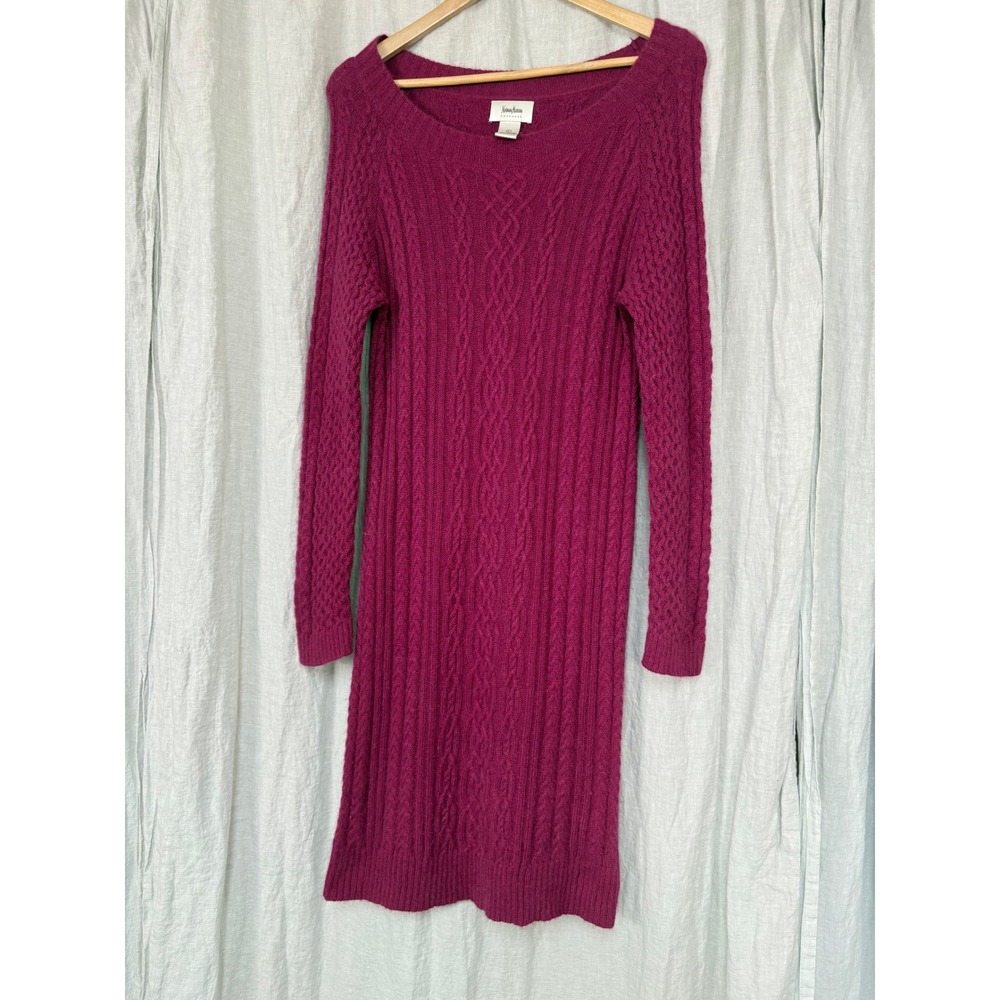 Neiman Marcus Cashmere Sweater Dress Magenta Pink Cable Knit Long Sleeve Large